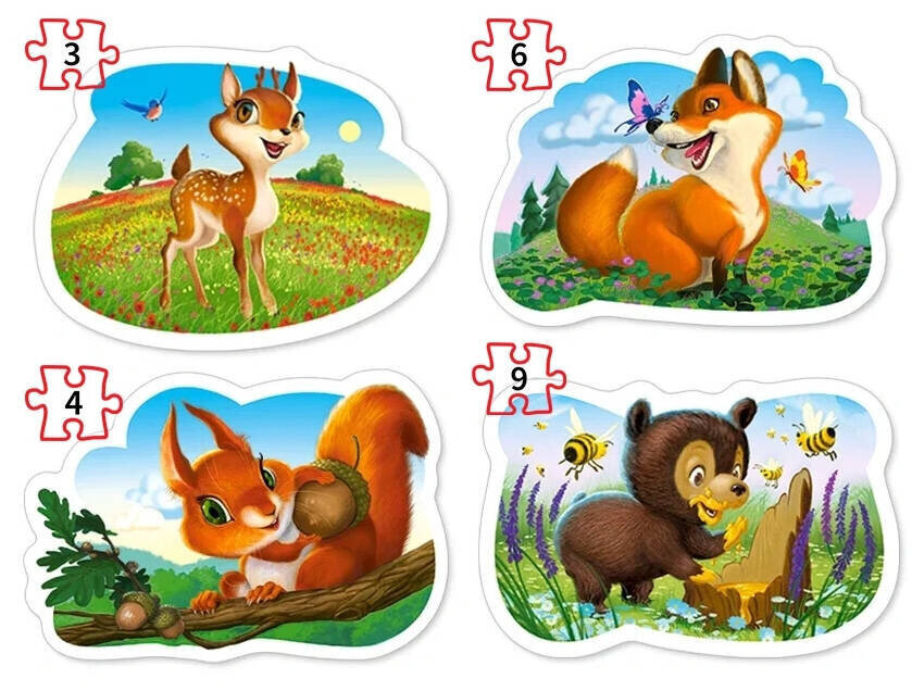 Dėlionė miško gyvūnai 4in1 Castorland, 3,4,6,9 d. kaina ir informacija | Dėlionės (puzzle) | pigu.lt