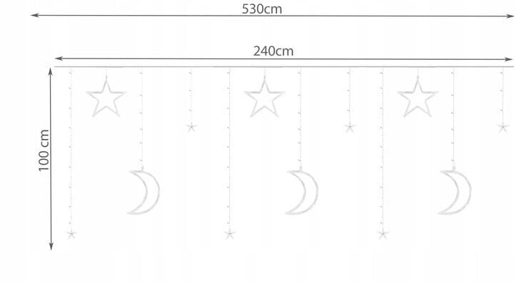 Kalėdinė girlianda Varvekliai, žvaigždės ir mėnuliai, 138 LED, 5.3 m kaina ir informacija | Girliandos | pigu.lt