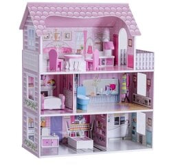 Трехэтажный деревянный кукольный домик с аксессуарами цена и информация | Игрушки для девочек | pigu.lt