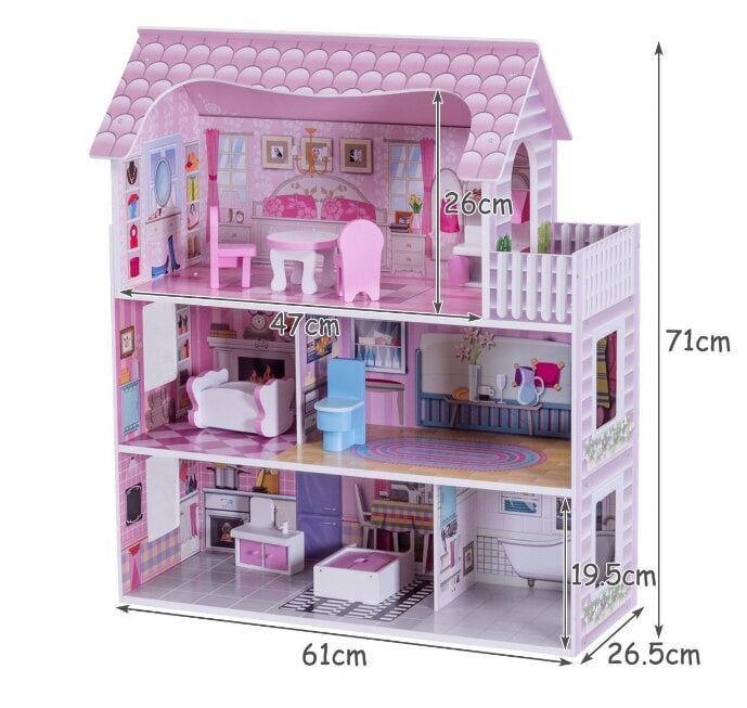 Medinis lėlių namelis su priedais Costway kaina ir informacija | Žaislai mergaitėms | pigu.lt