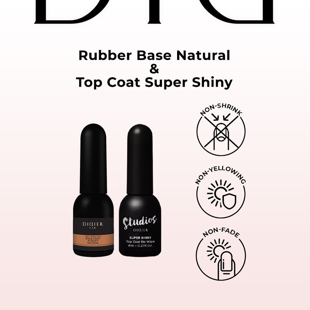 Rinkinys Didier Lab Rubber Base, Natural + Top Super Shiny, 2 vnt. цена и информация | Nagų lakai, stiprintojai | pigu.lt