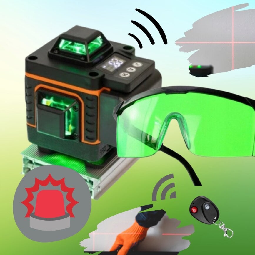 Lazerinis gulsčiukas, kryžminis lazeris 360 HIKEY + taikiklio plokštelė, trikojis, akiniai kaina ir informacija | Mechaniniai įrankiai | pigu.lt