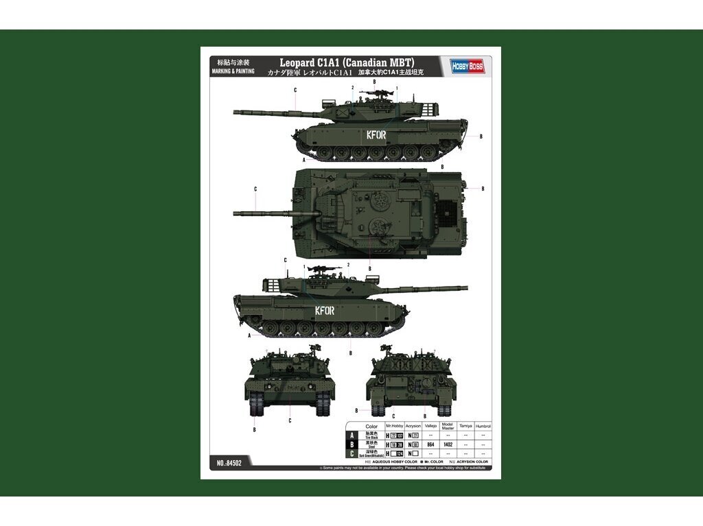 Konstruktorius Hobbyboss Leopard C1A1 Canadian MBT, 630 d. цена и информация | Konstruktoriai ir kaladėlės | pigu.lt