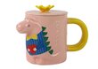 Vaikiškas keraminis puodelis su šaukštu ir dangteliu 3D dinozauras, rožinis kaina ir informacija | Taurės, puodeliai, ąsočiai | pigu.lt