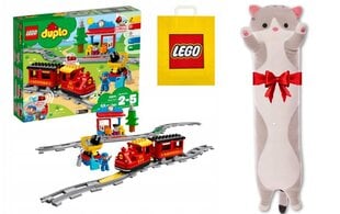 10874 LEGO® Duplo garinis traukinys ir pliušinė pagalvė Katė, 50 cm цена и информация | Конструкторы и кубики | pigu.lt