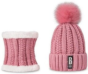 Женский комплект из шапки и шарфа SD68, розовый цена и информация | Женские шапки | pigu.lt