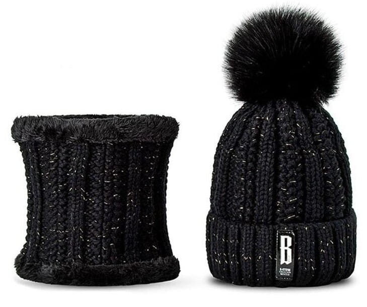 Moteriškas kepurės ir šaliko komplektas SD68 juodas kaina ir informacija | Kepurės moterims | pigu.lt