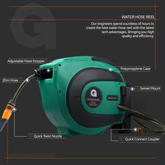 Катушка для водяного шланга, 12,5 мм x 20 м, зеленая цена и информация | Оборудование для полива | pigu.lt