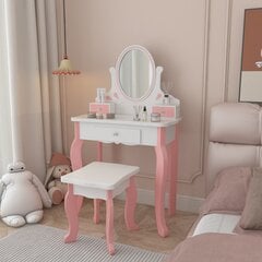 Vaikiškas kosmetinis staliukas su kėdute ir veidrodžiu VG Line KS236-A, baltas/rožinis kaina ir informacija | Kosmetiniai staliukai | pigu.lt