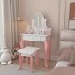 Vaikiškas kosmetinis staliukas su kėdute ir veidrodžiu VG Line KS236-A, baltas/rožinis kaina ir informacija | Kosmetiniai staliukai | pigu.lt