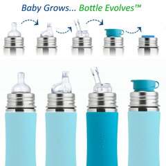 Buteliukas su šiaudeliu Pura Kiki, 325 ml, 9+ mėnesiai, aqua kaina ir informacija | Buteliukai kūdikiams ir jų priedai | pigu.lt