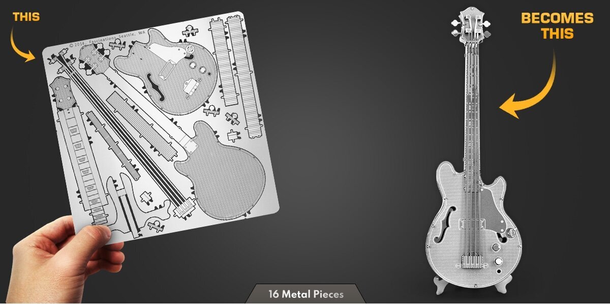 Metalinė dėlionė - konstruktorius Metal Earth Electric Bass Guitar 3D kaina ir informacija | Konstruktoriai ir kaladėlės | pigu.lt