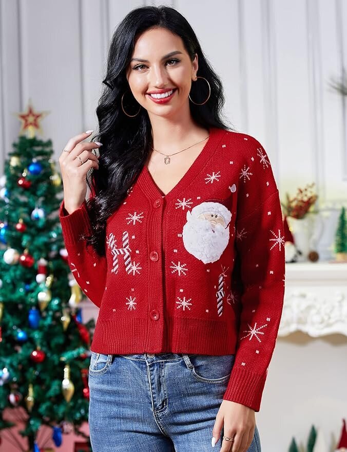 Kalėdinis megztinis moterims, raudonas цена и информация | Megztiniai moterims | pigu.lt