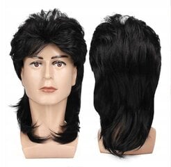 Vyriškas perukas, juodi plaukai, 1970-ieji, 80-ieji, 90-ieji, W72 kaina ir informacija | Plaukų aksesuarai | pigu.lt