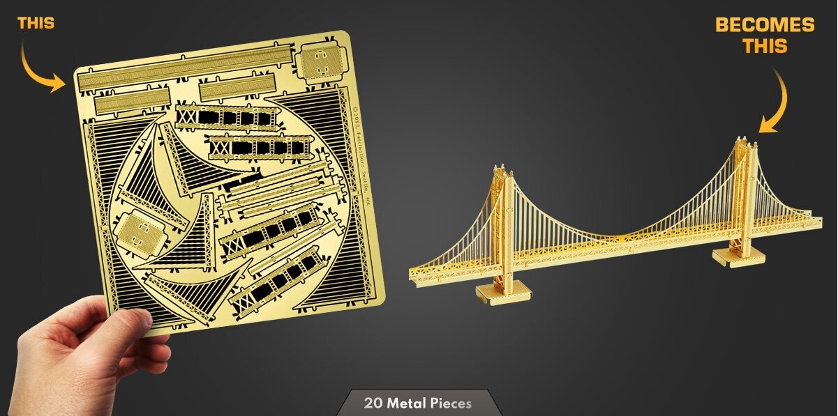 Metalinė dėlionė - konstruktorius Metal Earth Golden Gate Bridge Gold 3D kaina ir informacija | Konstruktoriai ir kaladėlės | pigu.lt