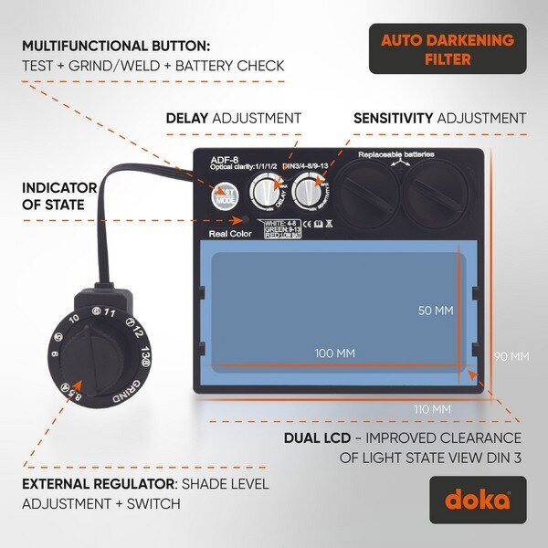 Automatinė suvirinimo kaukė Doka Pro 8 RC Cyberskull kaina ir informacija | Galvos apsauga | pigu.lt