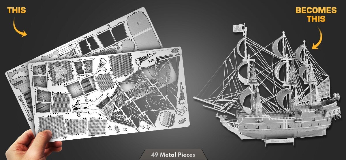 Metalinė dėlionė - konstruktorius Metal Earth Premium Series Black Pearl 3D kaina ir informacija | Konstruktoriai ir kaladėlės | pigu.lt