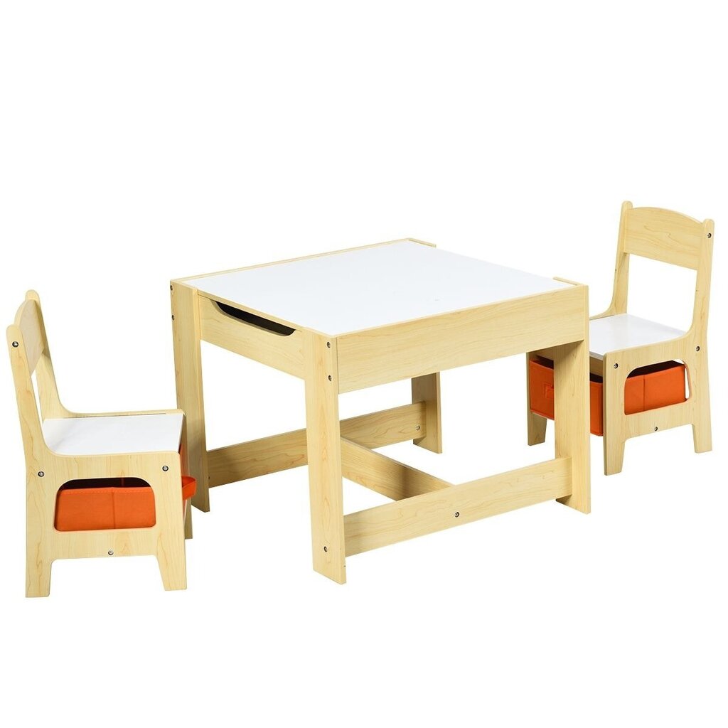 Vaikiškas stalas su 2 kėdėmis Costway, geltonas kaina ir informacija | Vaikiškos kėdutės ir staliukai | pigu.lt