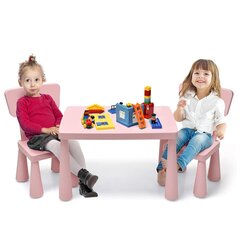 Vaikiškas stalas su 2 kėdėmis Costway, rožinis kaina ir informacija | Vaikiškos kėdutės ir staliukai | pigu.lt