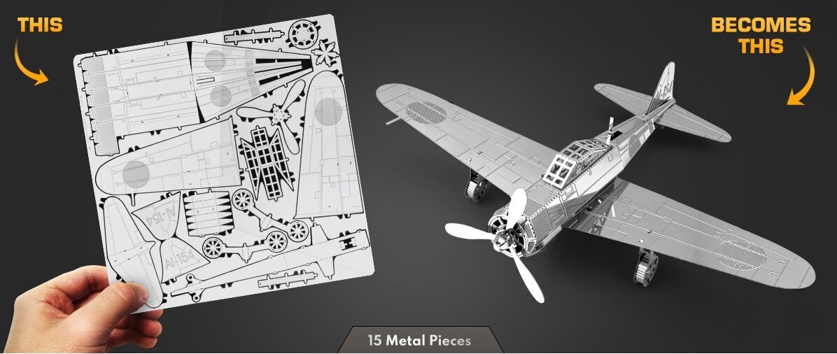 Metalinė dėlionė - konstruktorius Metal Earth Mitsubishi Zero 3D kaina ir informacija | Konstruktoriai ir kaladėlės | pigu.lt