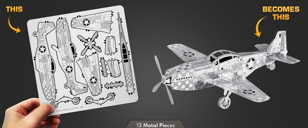 Metalinė dėlionė - konstruktorius Metal Earth Mustang P-51 3D kaina ir informacija | Konstruktoriai ir kaladėlės | pigu.lt