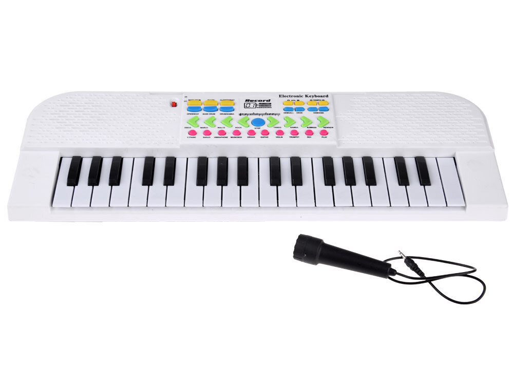 Žaislinis 37 klavišų pianinas su mikrofonu, baltas kaina ir informacija | Lavinamieji žaislai | pigu.lt