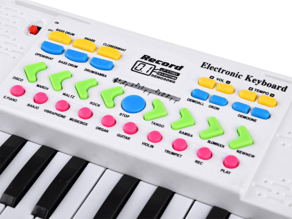 Žaislinis 37 klavišų pianinas su mikrofonu, baltas kaina ir informacija | Lavinamieji žaislai | pigu.lt
