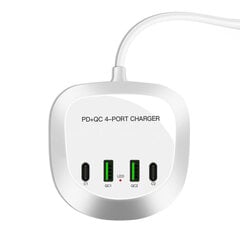 Travel charger T3P+ - 2xType C + 2xUSB - QC + PD 40W white цена и информация | Зарядные устройства для телефонов | pigu.lt