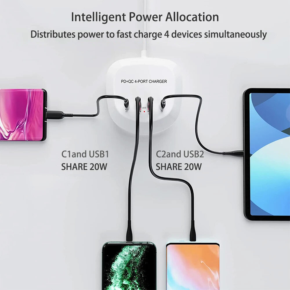 Toptel QC + PD 4-Port kaina ir informacija | Krovikliai telefonams | pigu.lt