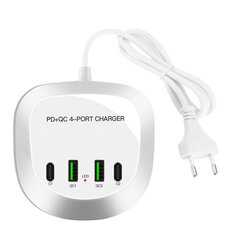 Travel charger T3P+ - 2xType C + 2xUSB - QC + PD 40W white цена и информация | Зарядные устройства для телефонов | pigu.lt