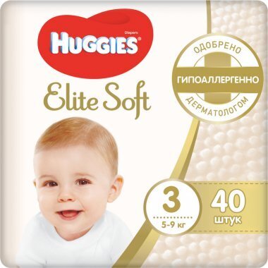 Sauskelnės Huggies Elite Soft, 3 (5-9 kg), 40 vnt. kaina ir informacija | Sauskelnės | pigu.lt