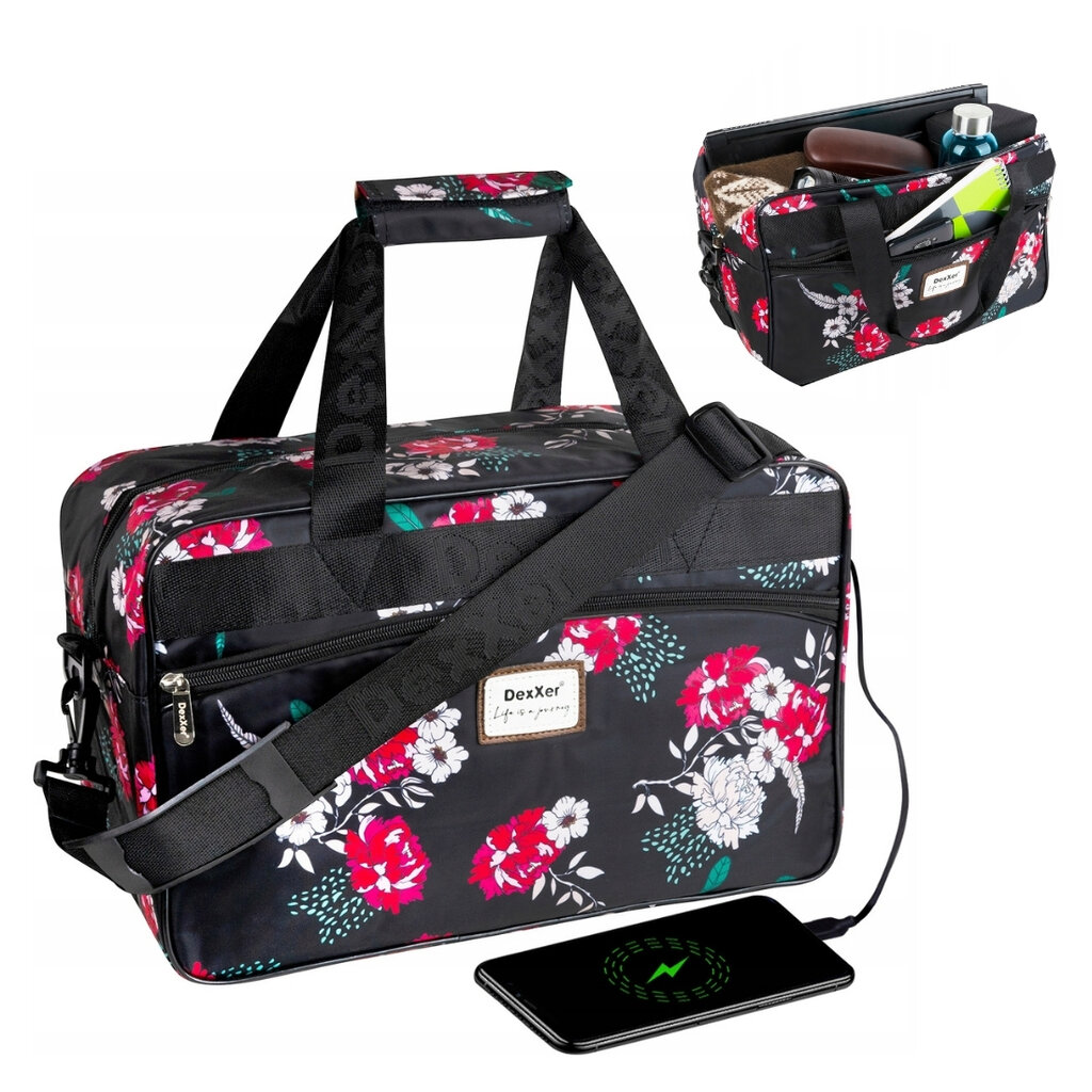Kelioninis krepšys, rožinės gėlės kaina ir informacija | Moteriškos rankinės | pigu.lt