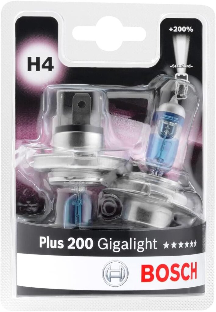 Bosch 12 V H4 Plus 200 Gigalight, 2 dalių rinkinys цена и информация | Automobilių lemputės | pigu.lt