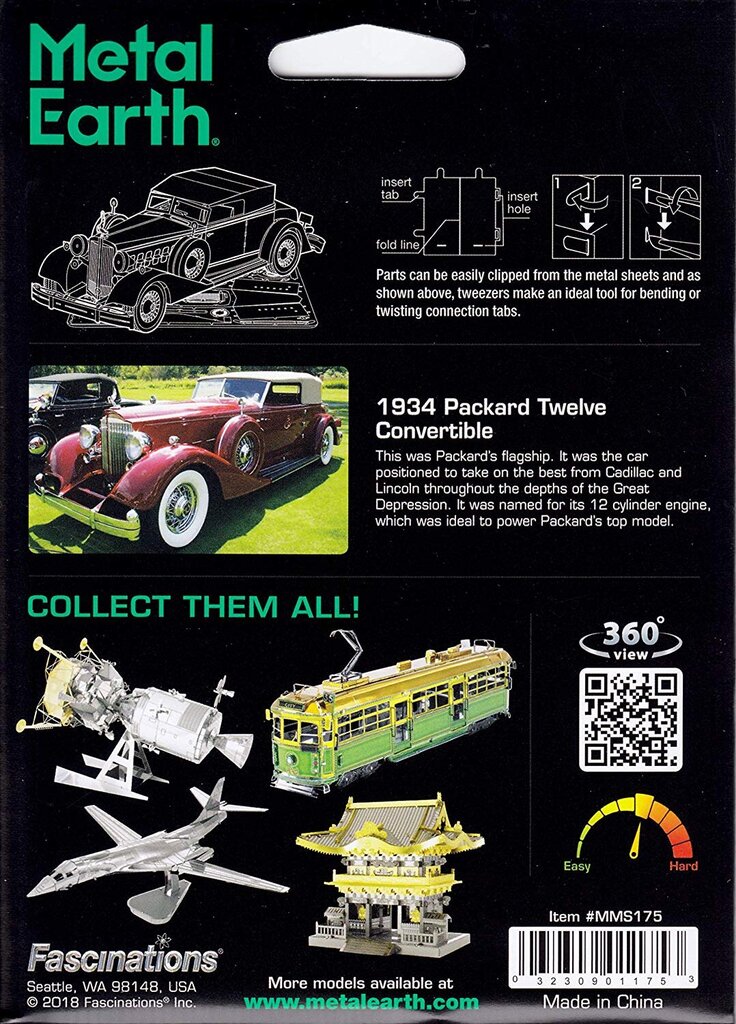 Metalinė dėlionė - konstruktorius Metal Earth 1934 Packard Twelve Convertible 3D kaina ir informacija | Konstruktoriai ir kaladėlės | pigu.lt