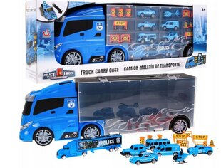 Žaislinis policijos vilkikas su 6 automobiliais ir priedais kaina ir informacija | Žaislai berniukams | pigu.lt