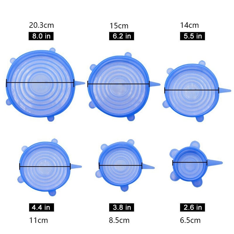 Silikoniniai tamprūs dangteliai, 6 vnt. kaina ir informacija | Maisto saugojimo  indai | pigu.lt