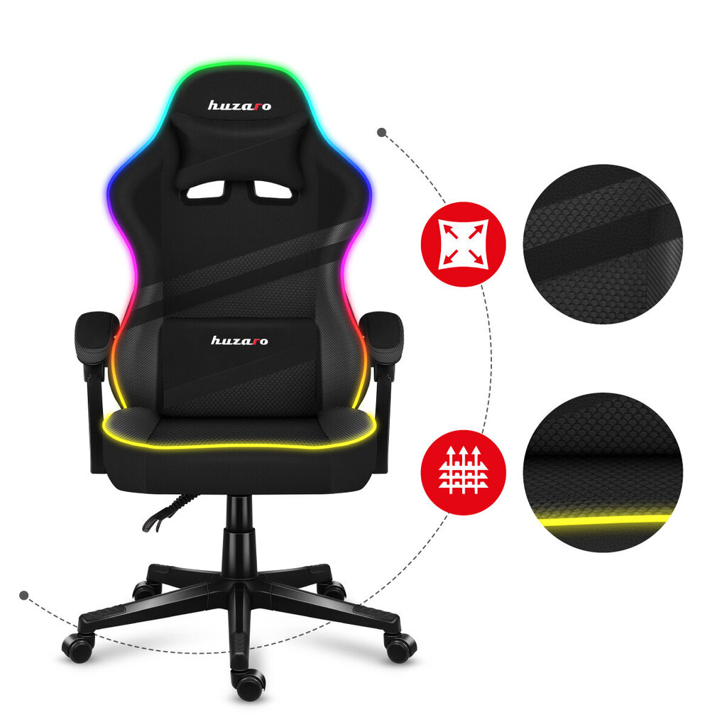 Žaidimų kėdė Huzaro Force 4.4 RGB, juoda цена и информация | Biuro kėdės | pigu.lt