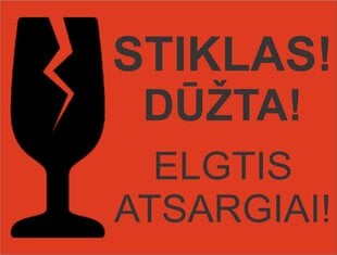 Lipdukas ant siunčiamų prekių pakuotės Stiklas, dūžta, 75x100mm, 50 vnt., raudonos spalvos kaina ir informacija | Informaciniai ženklai | pigu.lt