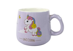 Vaikiškas keraminis puodelis su šaukštu ir dangteliu, violetinis kaina ir informacija | Taurės, puodeliai, ąsočiai | pigu.lt