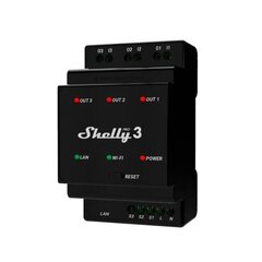 Shelly PRO 3 WiFi + Ethernet 3-клавишный интеллектуальный релейный переключатель с поддержкой DIN-рейки цена и информация | Выключатели, розетки | pigu.lt