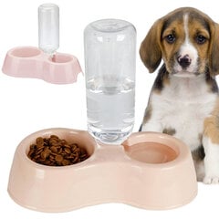 Двойная пластиковая миска с диспенсером для воды, Розовый цена и информация | Миски, ящики для корма | pigu.lt