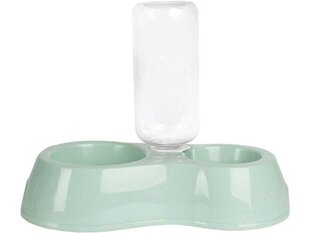 Dvigubas plastikinis dubenėlis su vandens dozatoriumi, žalias kaina ir informacija | Dubenėliai, dėžės maistui | pigu.lt