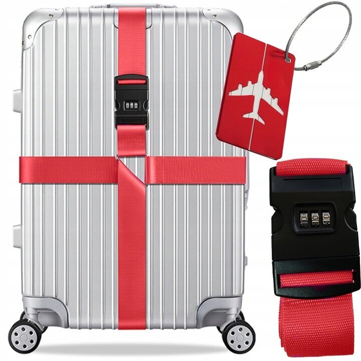 Saugumo diržas kelioniniam lagaminui, raudonas kaina ir informacija | Lagaminai, kelioniniai krepšiai | pigu.lt