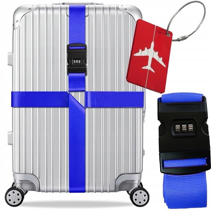 Saugumo diržas kelioniniam lagaminui, mėlynas kaina ir informacija | Lagaminai, kelioniniai krepšiai | pigu.lt
