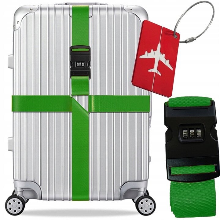 Apsauginis diržas kelioniniam lagaminui, žalias цена и информация | Lagaminai, kelioniniai krepšiai | pigu.lt