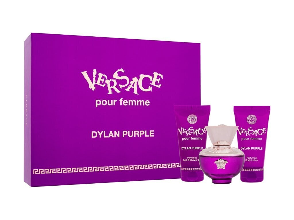 Rinkinys EDP Versace Pour Femme Dylan Purple, moterims, 50 ml. dušo gelis + 50 ml. kūno losjonas + 50 ml. EDP kvepalai kaina ir informacija | Kvepalai moterims | pigu.lt