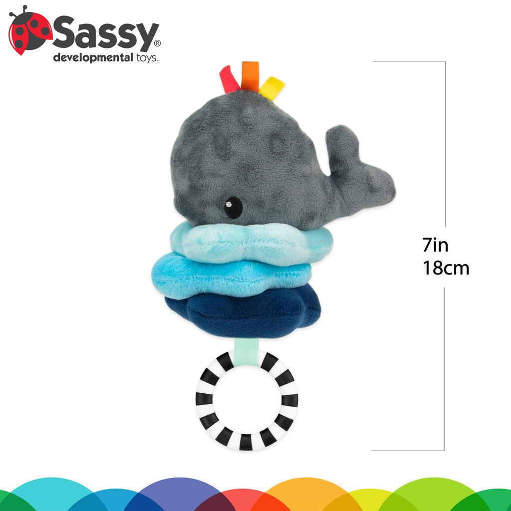 Minkštas barškutis Sassy Lil’ Party Animals Banginis kaina ir informacija | Žaislai kūdikiams | pigu.lt