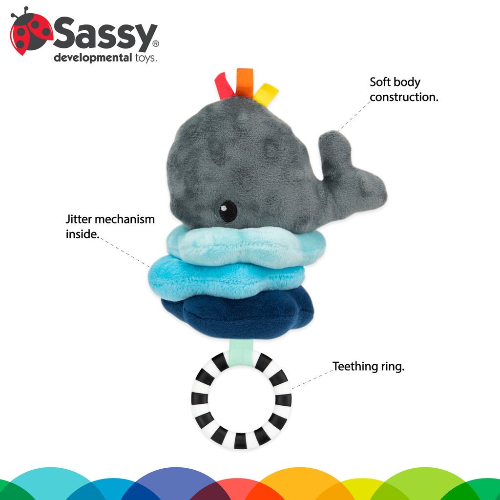 Minkštas barškutis Sassy Lil’ Party Animals Banginis kaina ir informacija | Žaislai kūdikiams | pigu.lt