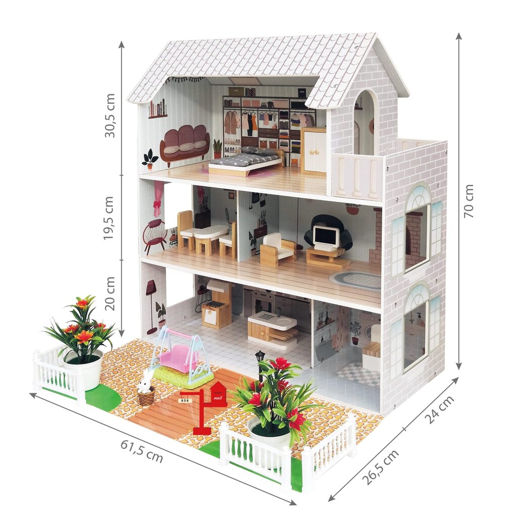 Medinis lėlių namelis su sodu 4IQ kaina ir informacija | Žaislai mergaitėms | pigu.lt