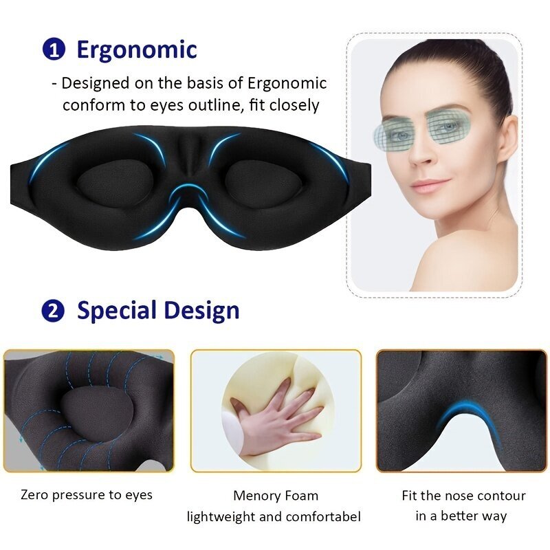 3D miego kaukė unisex, juoda kaina ir informacija | Naktiniai, pižamos moterims | pigu.lt